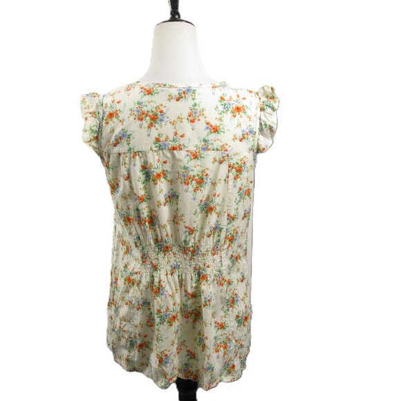 Forever 21 Cream/Orange Floral Button Front Sleeveless Blouse Size Medium - Picture 5 of 6